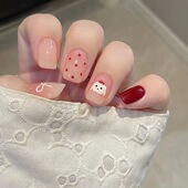 卡通动物波点蝴蝶结时尚 少女百搭可爱短款 可拆卸手工穿戴甲美甲片