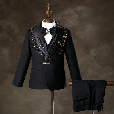 儿童西装套装男童高端主持人黑色