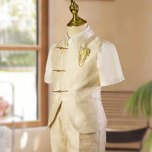 男童西装套装中国风高端儿童西服马甲花童礼服主持中式钢琴演出服