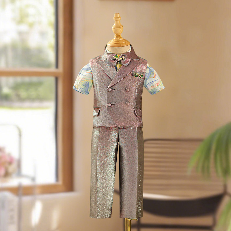 儿童礼服男童西装马甲套装男宝宝礼服英伦风主持人西服走秀演出服