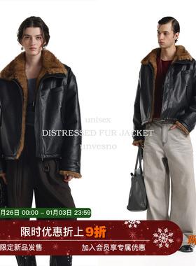 【皮毛一体】Unvesno(UN)斯拉夫皮草领座山雕重磅贵气短保暖夹克