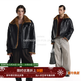 Unvesno 斯拉夫皮草领座山雕重磅贵气短保暖夹克 皮毛一体