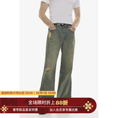 Clean fit Unvesno 橡筋怀旧中性洗破坏A形美拉德风牛仔裤