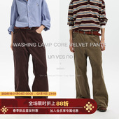 百搭休闲巴恩风古着洗褪灯芯绒直筒长裤 微喇剪裁 Unvesno
