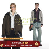 老钱风廓形编织领拼接麂皮绒格纹夹克 双面穿 Unvesno