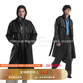 Unvesno 查理战壕仿真皮古着翻领中长皮革风衣抗风 配腰带