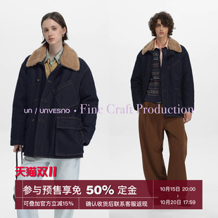 Unvesno(UN)丹宁原牛多穿可拆卸羊羔毛领牛仔棉服派克外套