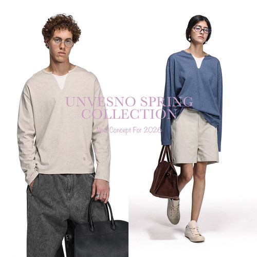 【假两件】Unvesno(UN)老钱风彩纱休闲感圆领拼接长袖针织衫T恤