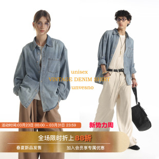 水洗做旧 百搭衬衫 Unvesno Vintage做旧牛仔宽松廓形长袖 秋