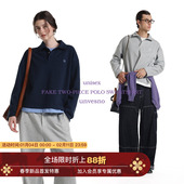 加绒假两件 Unvesno 学院高智撞色翻领Polo卫衣秋季 保暖