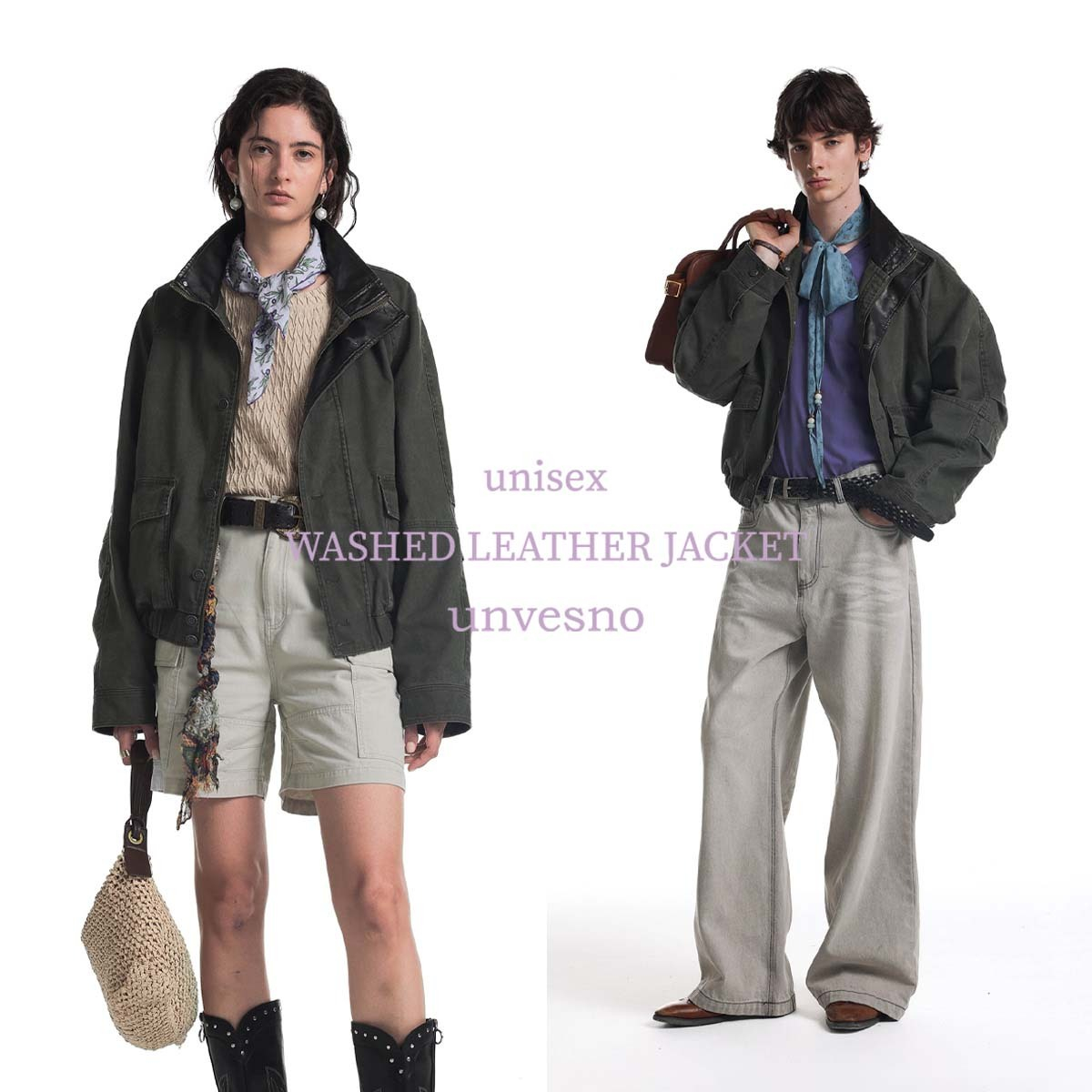 苍山绿中古感洗褪重磅飞行夹克