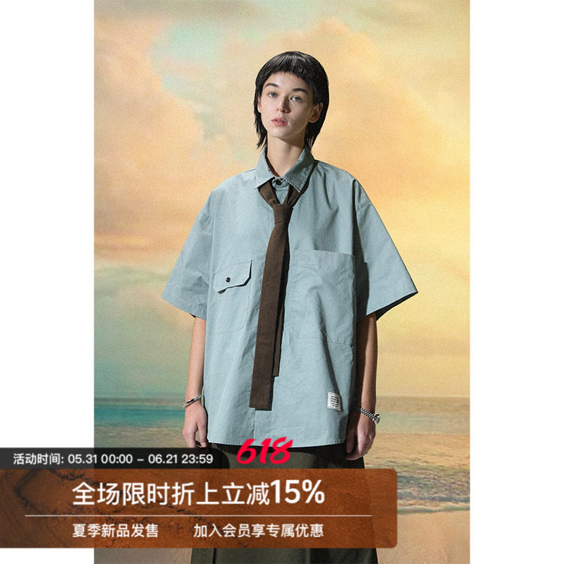 留白CLUEL & Unvesno (UN)联名日系古着感衬衫领带短袖夏季男友风