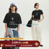 复古炒雪花磨破工艺手捧星印花情侣款 Unvesno 宽松T恤
