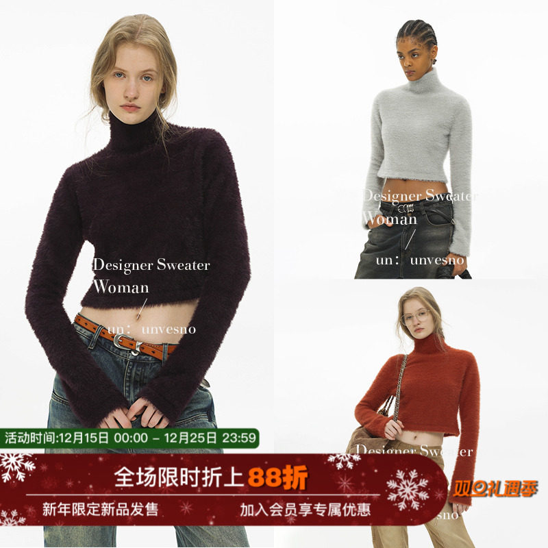 短款仿貂毛UNVESNO高领修身