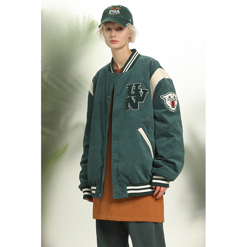 UNVESNO 伊索寓言虎头毛巾潮牌棒球服冬季加厚棉衣外套男冬装休闲