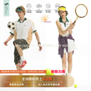 短袖 老钱运动风撞色拼接户外polo衫 polo领百褶连衣裙 Unvesno