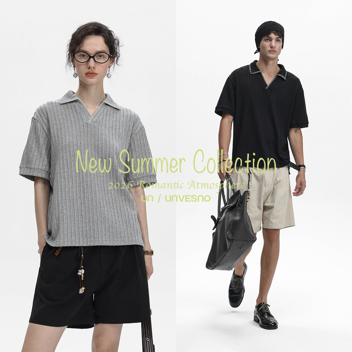 Unvesno(UN)高知分子风手工锁边绣翻领立体麻花肌理polo衫