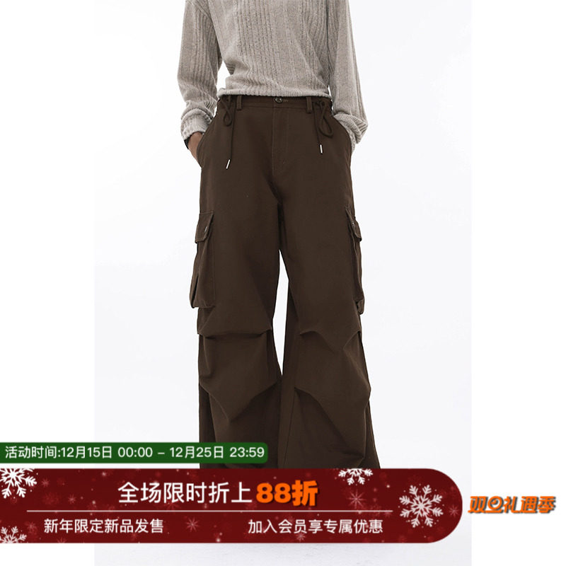 宽松抽绳UNVESNO伞兵裤