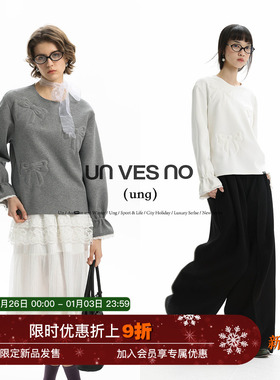 【蕾丝花边】Unvesno(UN)ung复古短宽蝴蝶结立体绣花圆领长袖卫衣