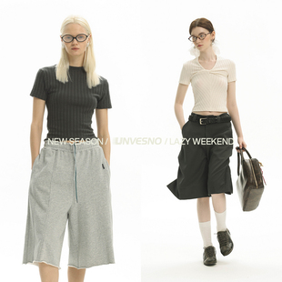 透气短袖 上衣 扭结堆叠花纹坑条女款 多种穿法 Unvesno