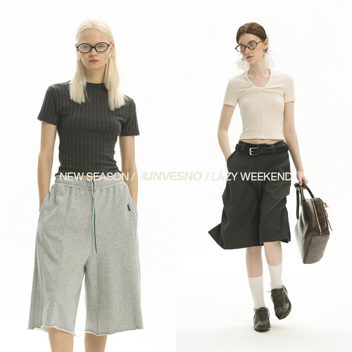 【多种穿法】Unvesno(UN) 扭结堆叠花纹坑条女款透气短袖上衣