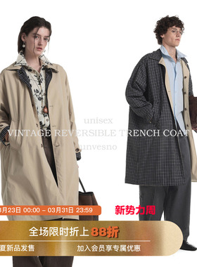 【双面穿】Unvesno(UN)Miu风复古格纹宽松廓形长款风衣外套秋季