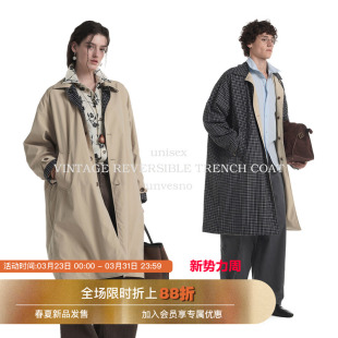 Miu风复古格纹宽松廓形长款 Unvesno 风衣外套秋季 双面穿