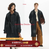 配套腰带 Unvesno 25春夏做旧猫须水洗牛仔廓形长款 风衣