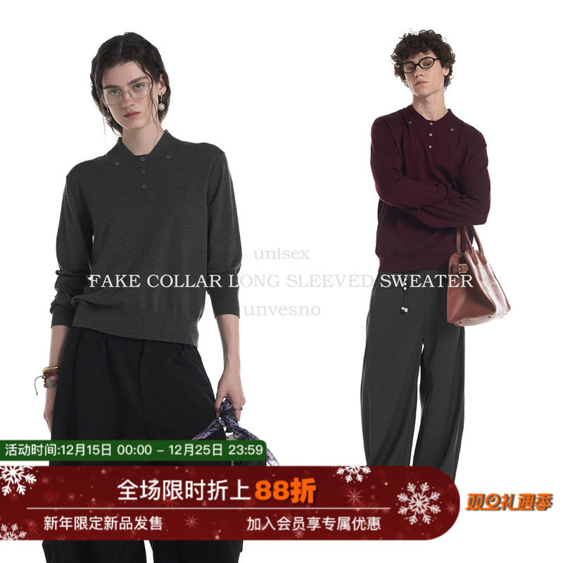 【100%莱赛尔】Unvesno(UN)老钱Pra风保暖御寒毛织百搭polo衫毛衣