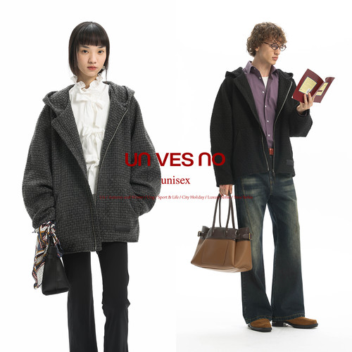 【极简廓形】Unvesno(UN) 1400克肌理抗皱挺括高克重拉链开衫外套
