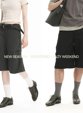 Unvesno(UN) 450G 三种打折解构中性橡筋腰头宽松中裤西裤