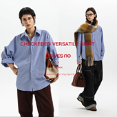 男女同款 Unvesno 高级感双人舞刺绣蓝格休闲衬衫 百搭miu秋季