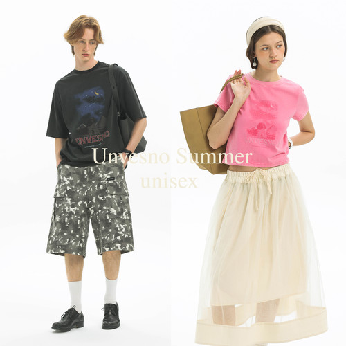 Unvesno(UN) NewVintage金字塔狮身人面像水洗做旧男女短袖T恤