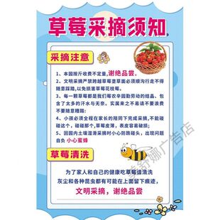 草莓采摘入园须知警示语广告自粘贴画小吃防水招牌高清贴纸宣传画