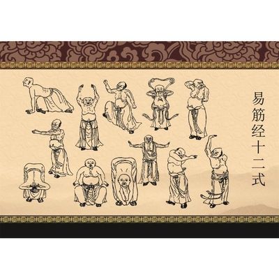 少林易筋经十二式中华武术强身健体体育天龙八部秘笈道馆装饰壁画