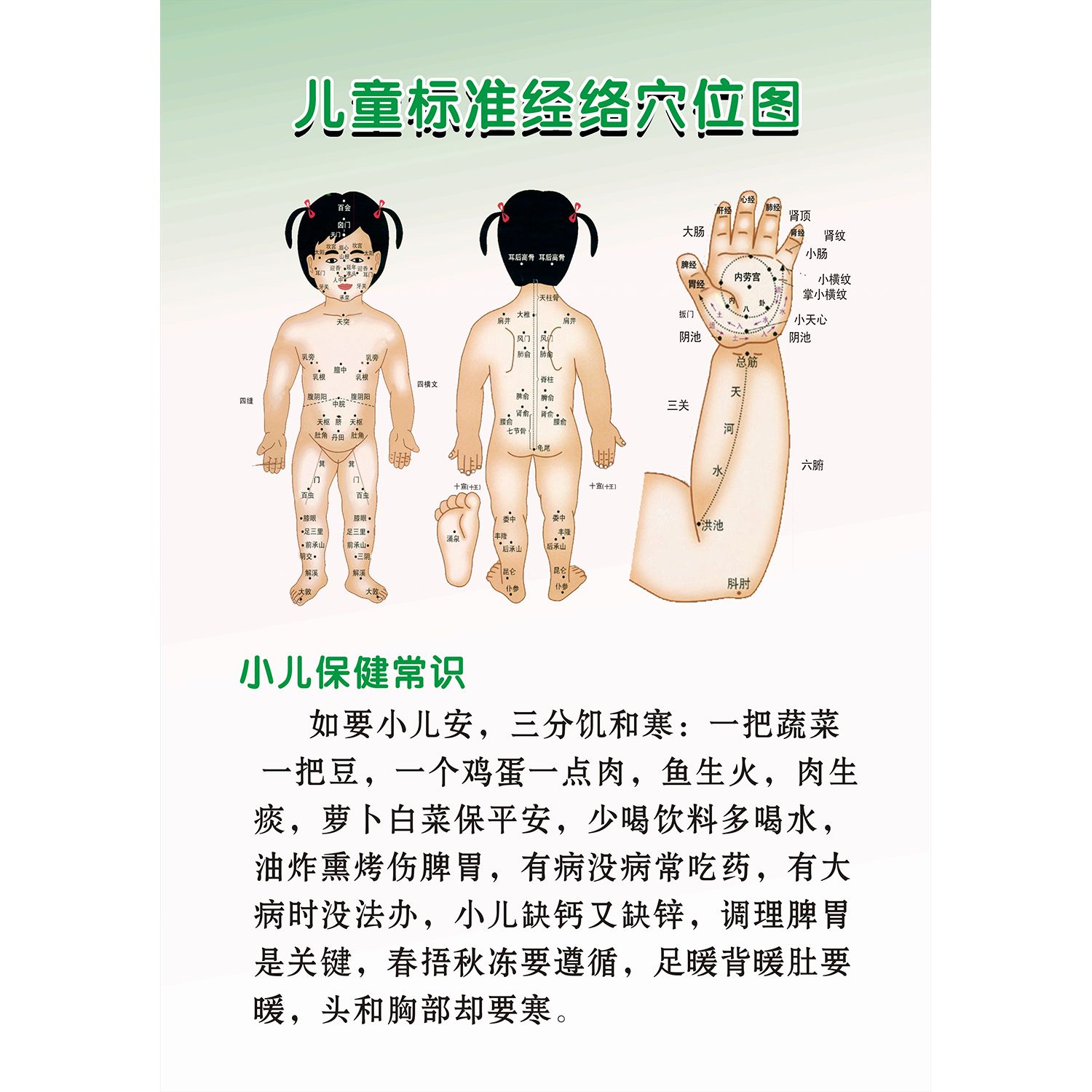儿童标准经络穴位图小儿推拿的好处按摩养生馆装饰画广告贴画贴纸