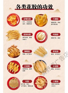 鱼胶花胶海报墙贴宣传画广告滋补品店墙壁装饰画海产品贴挂画