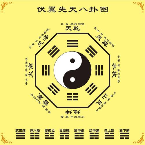 伏羲先天八卦图太极图阴阳鱼周易经知识贴玄关客厅卧室书房装饰贴