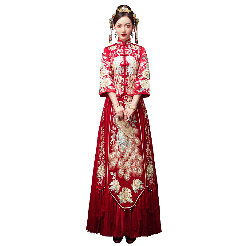秀禾服新娘2021新款中式婚纱礼服女敬酒服女凤冠霞披古装嫁衣秀禾