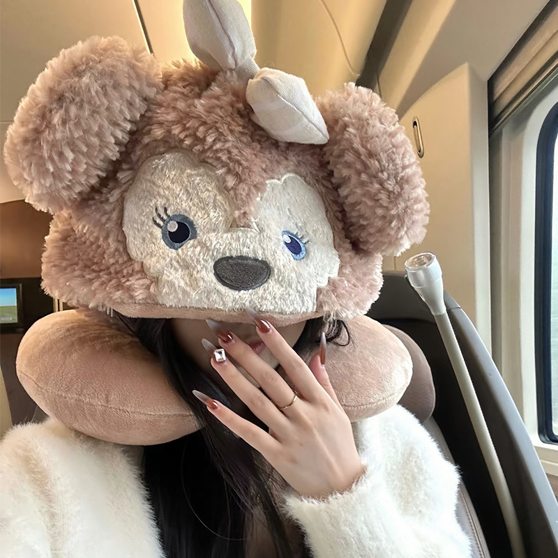 可爱雪莉玫U型枕连帽旅行可爱护颈办公室空调开车飞机冬季带帽子