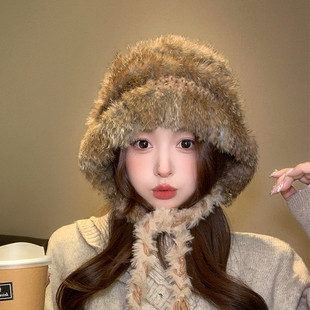 阿勒泰旅游穿搭冬季保暖兔毛针织护耳女防寒包头帽大头围雷锋帽子