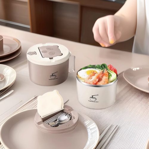 304不锈钢保温大容量食堂打饭方便面神器泡面碗宿舍学生带盖 日式