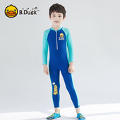 B.Duck儿童泳衣男童连体2024新款 防晒温泉保暖中大童专业训练装 备