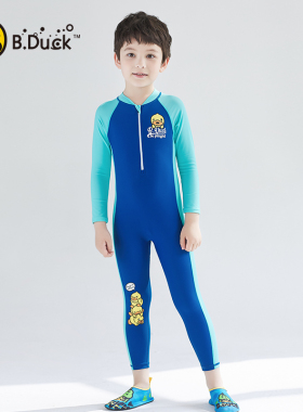 B.Duck儿童泳衣男童连体2024新款防晒温泉保暖中大童专业训练装备
