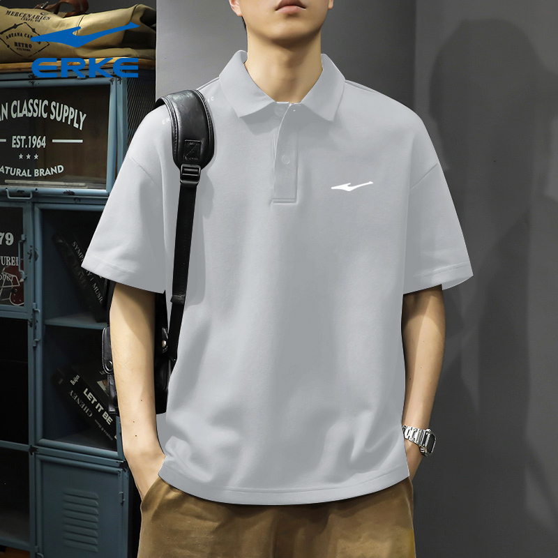 鸿星尔克短袖T恤男士POLO衫2025新款透气休闲商务男装运动上衣男