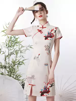 Improved cheongsam 2021 new female summer young girl Chinese style ink dress national tide small man
