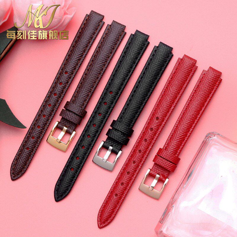 代用Casio卡西欧手表带SHE-4029女表链头层牛皮红色12*8mm