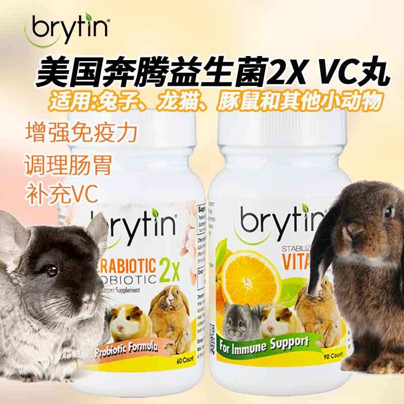 美国brytin奔腾2x益生菌丸奔腾VC补充剂维他命龙猫兔子仓肠胃调理