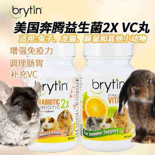 美国brytin奔腾2x益生菌丸奔腾VC补充剂维他命龙猫兔子仓肠胃调理