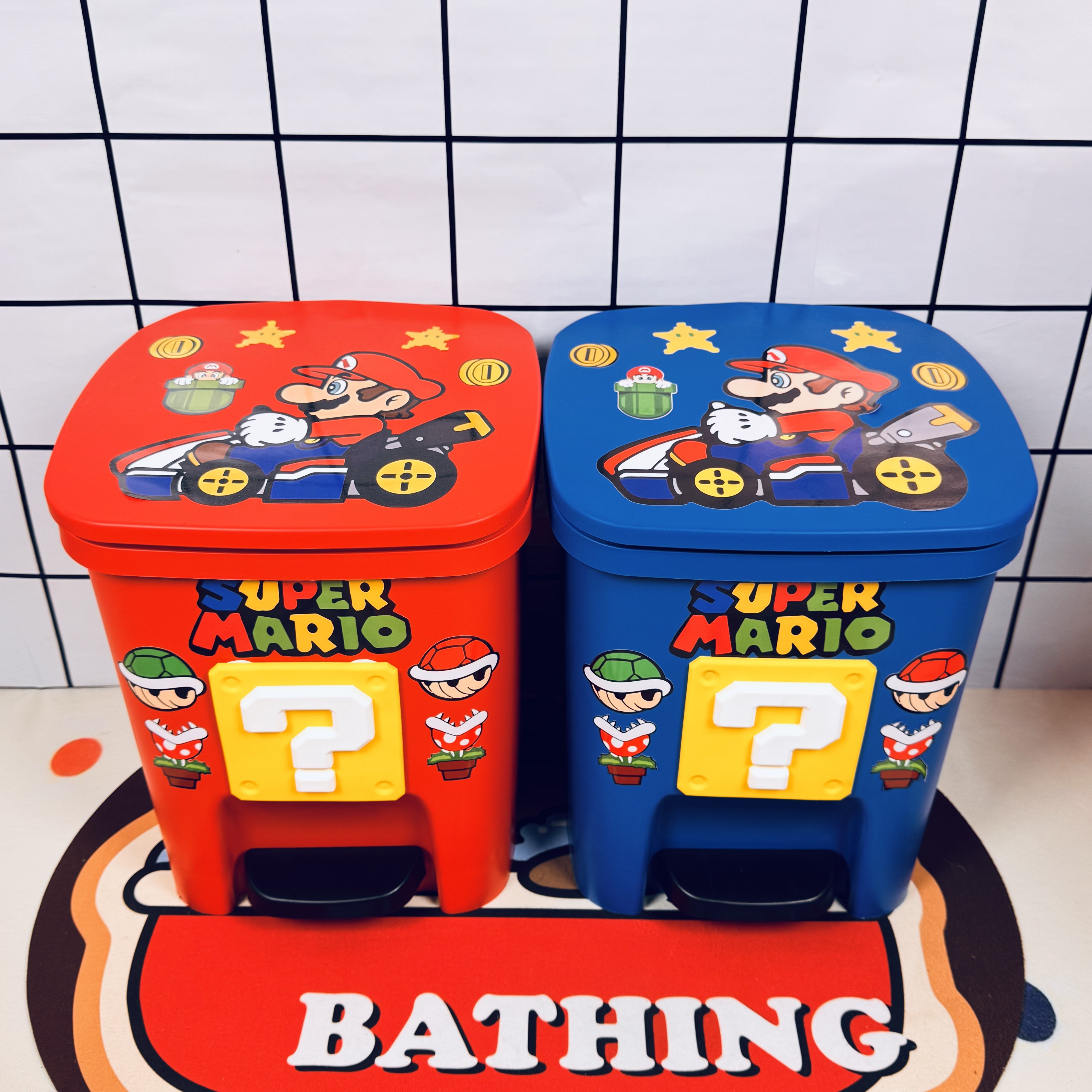 2525新款马里奥家用防摔脚踩款翻盖款防臭脚踏垃圾桶收纳桶大容量